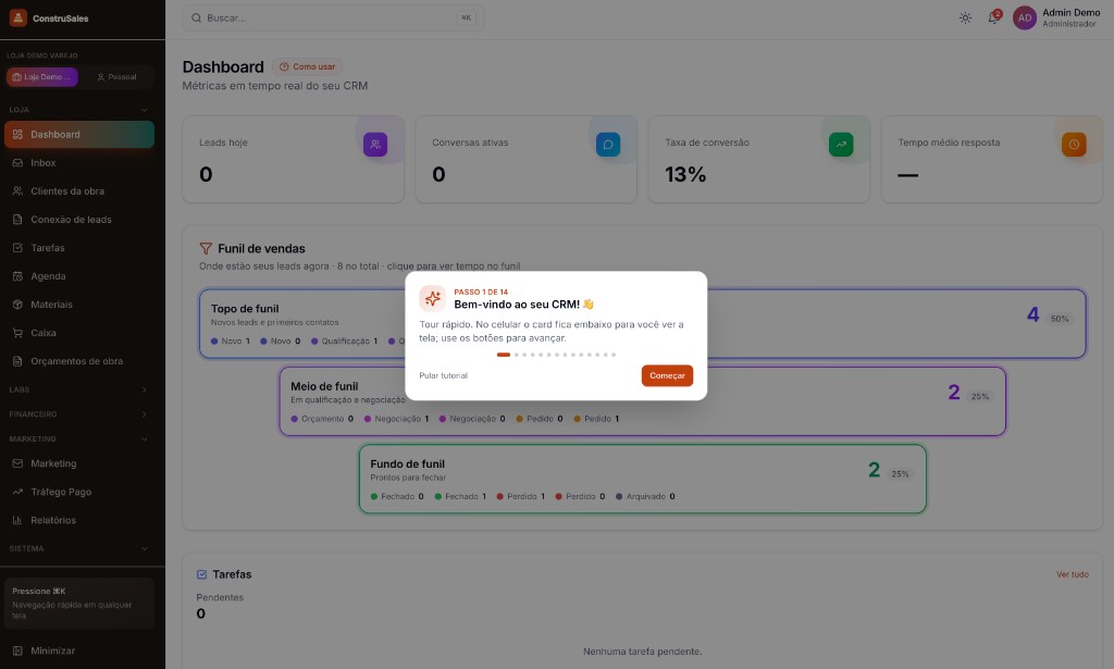 Painel do ConstruSales — desktop de exemplo