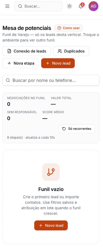 Mesa de potenciais do ConstruSales no celular